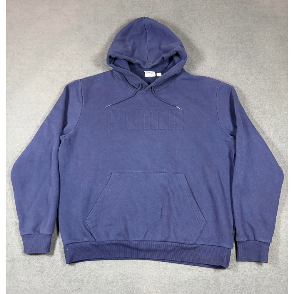 Puma Hoodie Mens Large Blue Embossed Logo Long Sleeve Pullover Sweatshirt